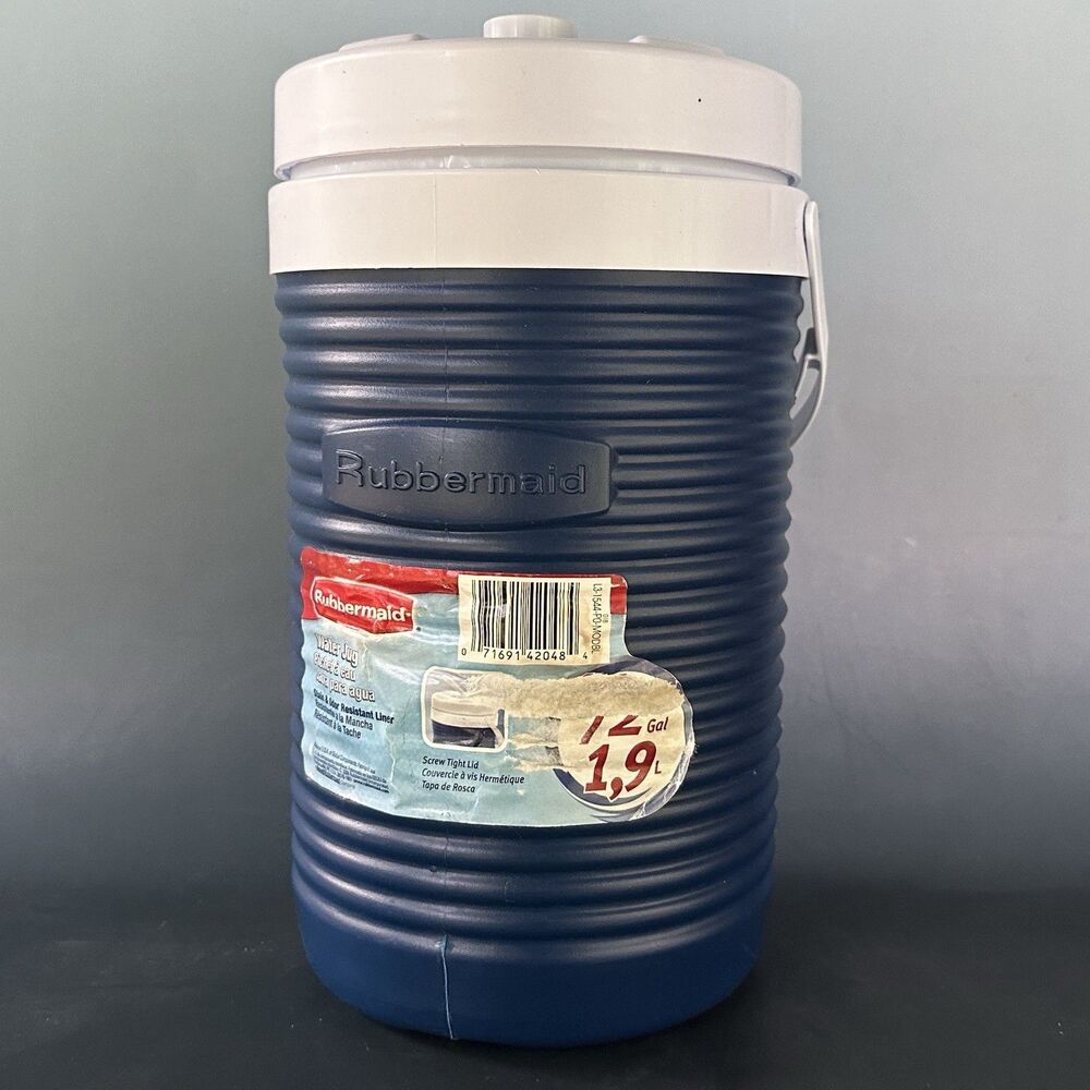 Vintage Rubbermaid 154A 1/2 Gallon Water Jug Blue White USA Insulated Camping